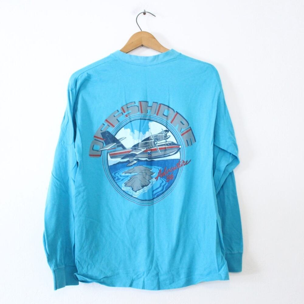 Vintage Offshore Adventure Plane 1986 Long Sleeve T Shirt Large